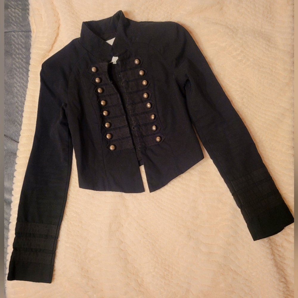 Black military style jacket.